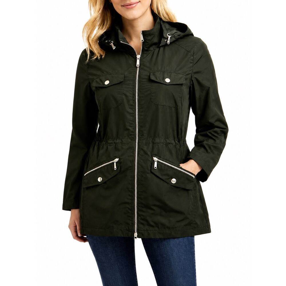 Michael Kors Women’s Military Green Raincoat with Hood size Large New
